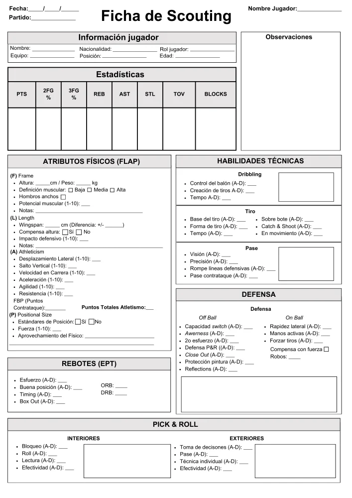 Plantilla de scouting